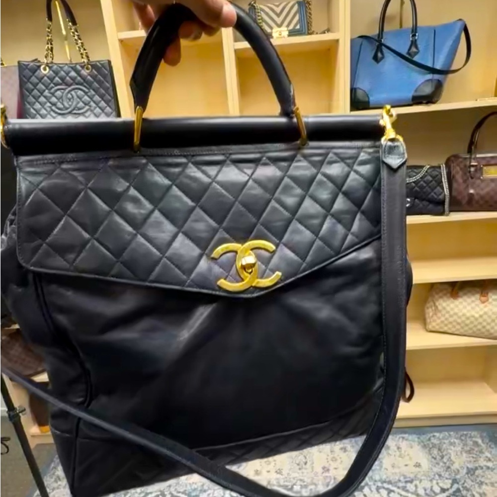 Auth CHANEL Lambskin Lambskin Leather Briefcase Bag w/24k dipped hardware